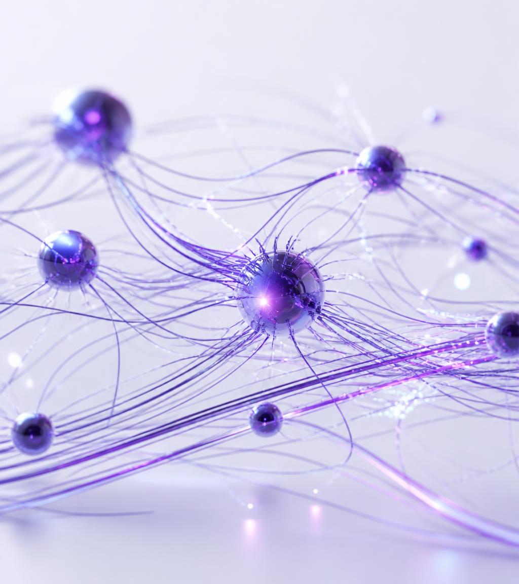 Abstract neural network nodes connected by flowing data lines
